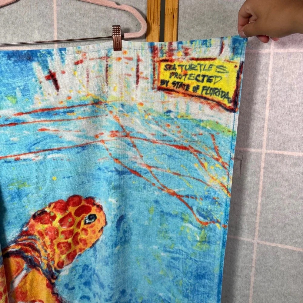 Leoma Lovegrove Beach Towel OS Blue Orange Sea‎ Turtle Florida Art Graphic Print